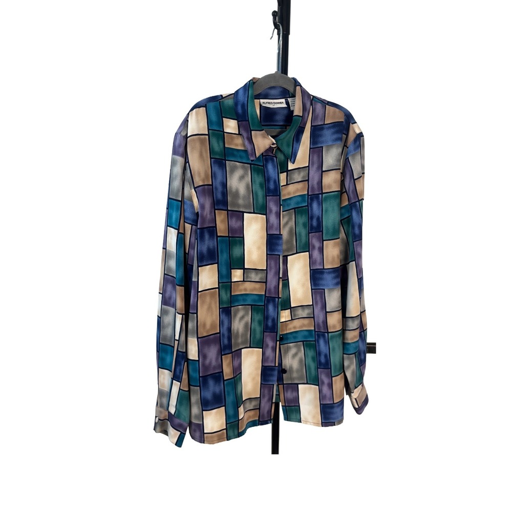 Vintage Alfred Dunner Geometric Print Button Down Shirt Multicolor Womens Sz 10